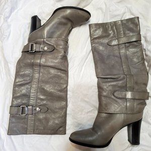 Coach Tall Slouch Grey Leather Knee High Boots